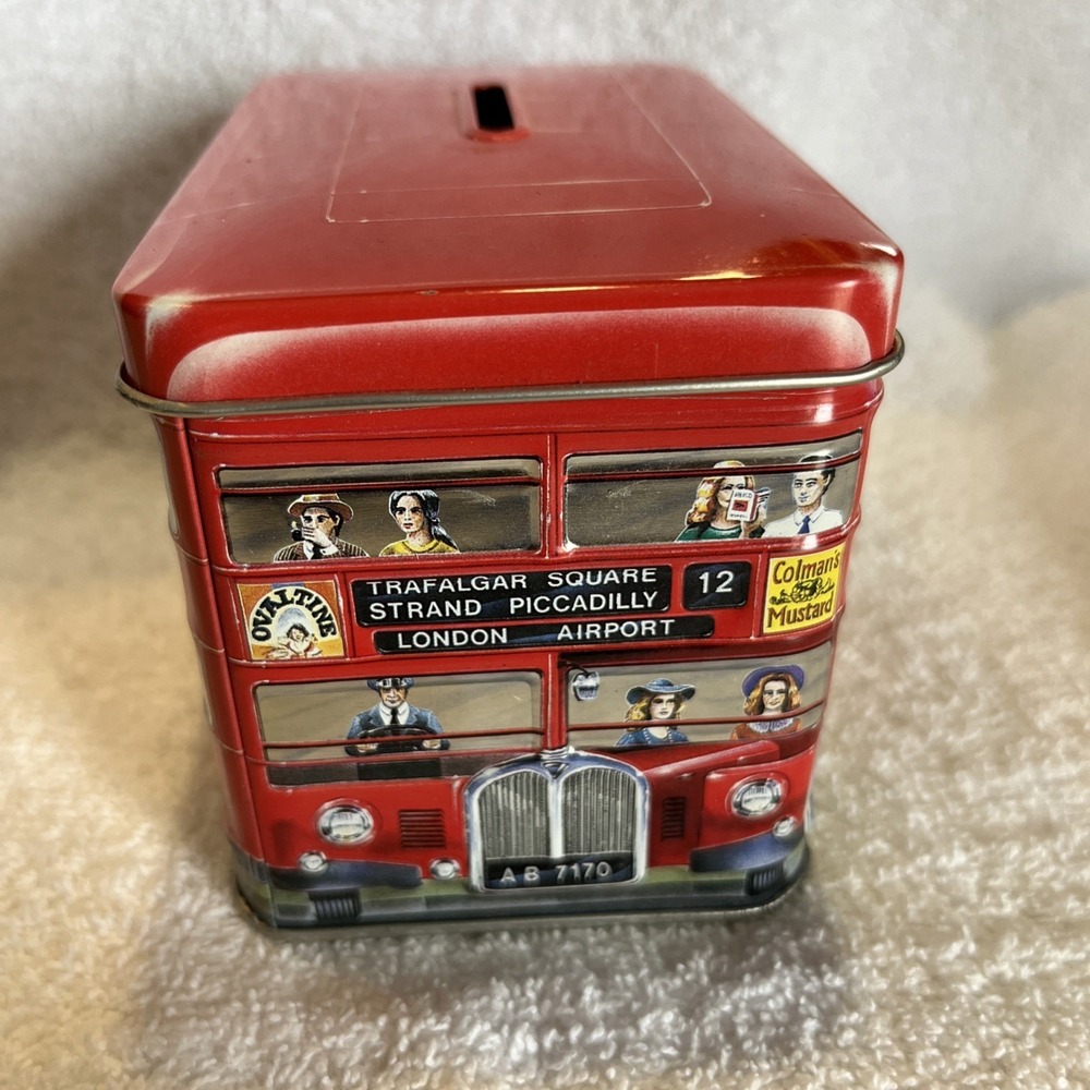 Churchill's London Transport Double-Decker Red Bus Coin Bank Tin - Picture 4 of 9
